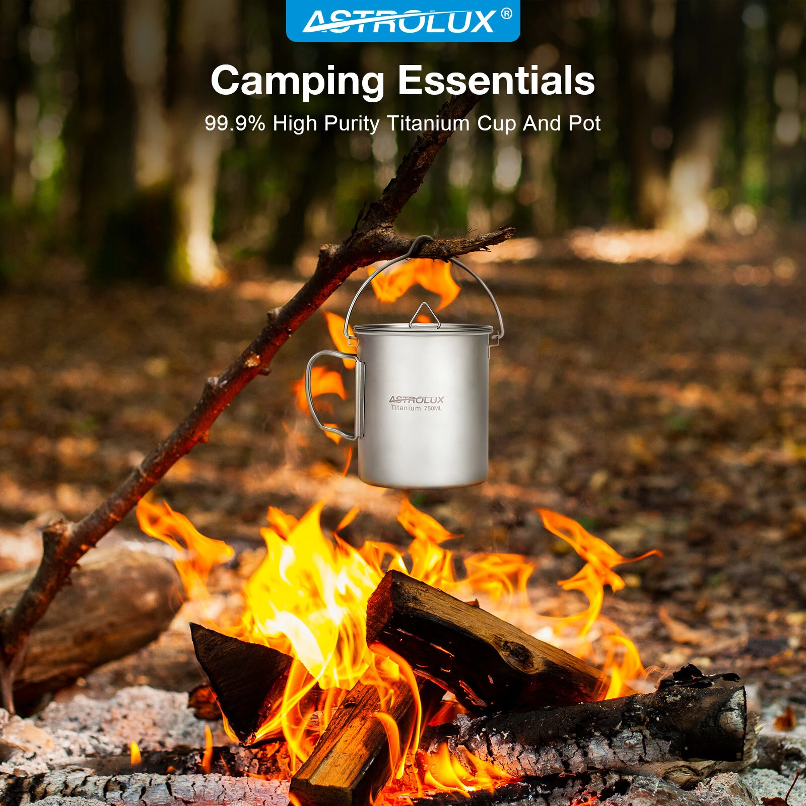 (image for) Astrolux&reg; Ti-M1 Titanium Mug Titanium Pot Lightweight Camping Pot Titanium Cup Titanium Backpacking Pot with Portable Foldable Handles for Outdoor Camping Hiking Backpacking